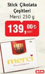 MERCİ STİCK ÇİKOLATA ÇEŞİTLERİ 250 G - BAYRAM ŞEKERİ/ÇİKOLATASI
